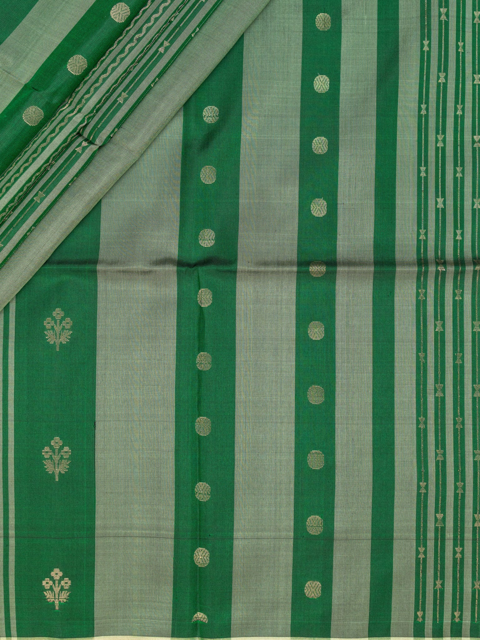 Bottle Green Tripura Pattu Soft Silk Saree with Navy Blue