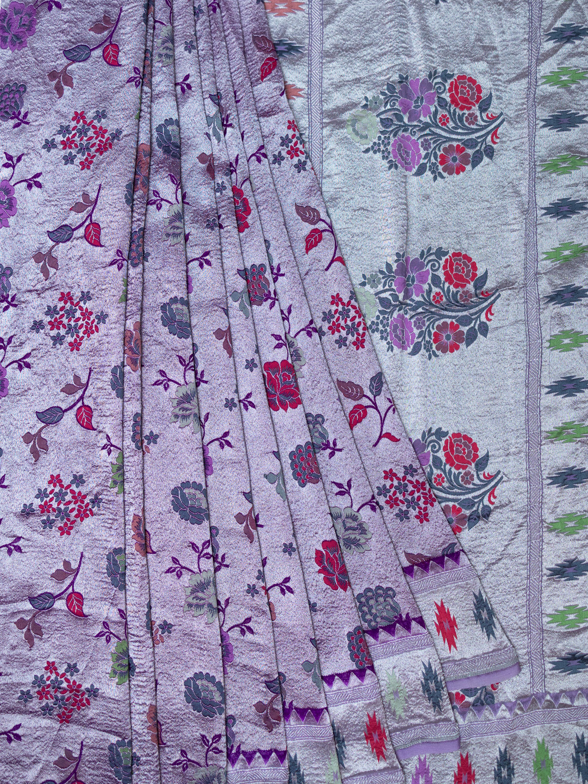 Blue Tissue Georgette Kaddi Banarasi Saree with Floral Meenakari Border