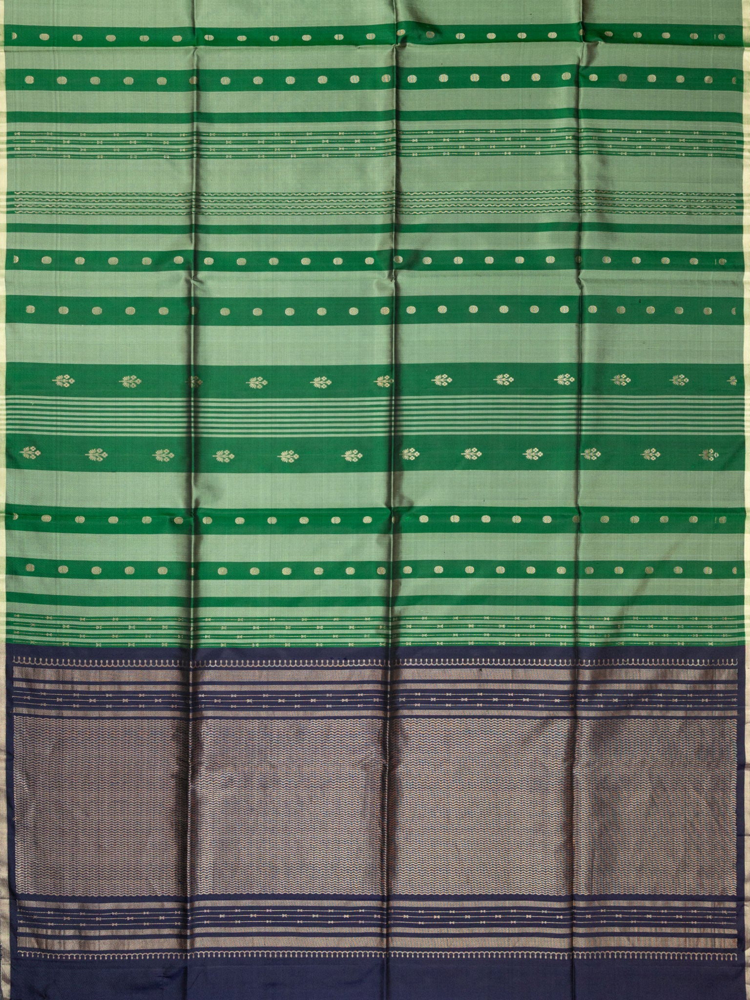 Bottle Green Tripura Pattu Soft Silk Saree with Navy Blue