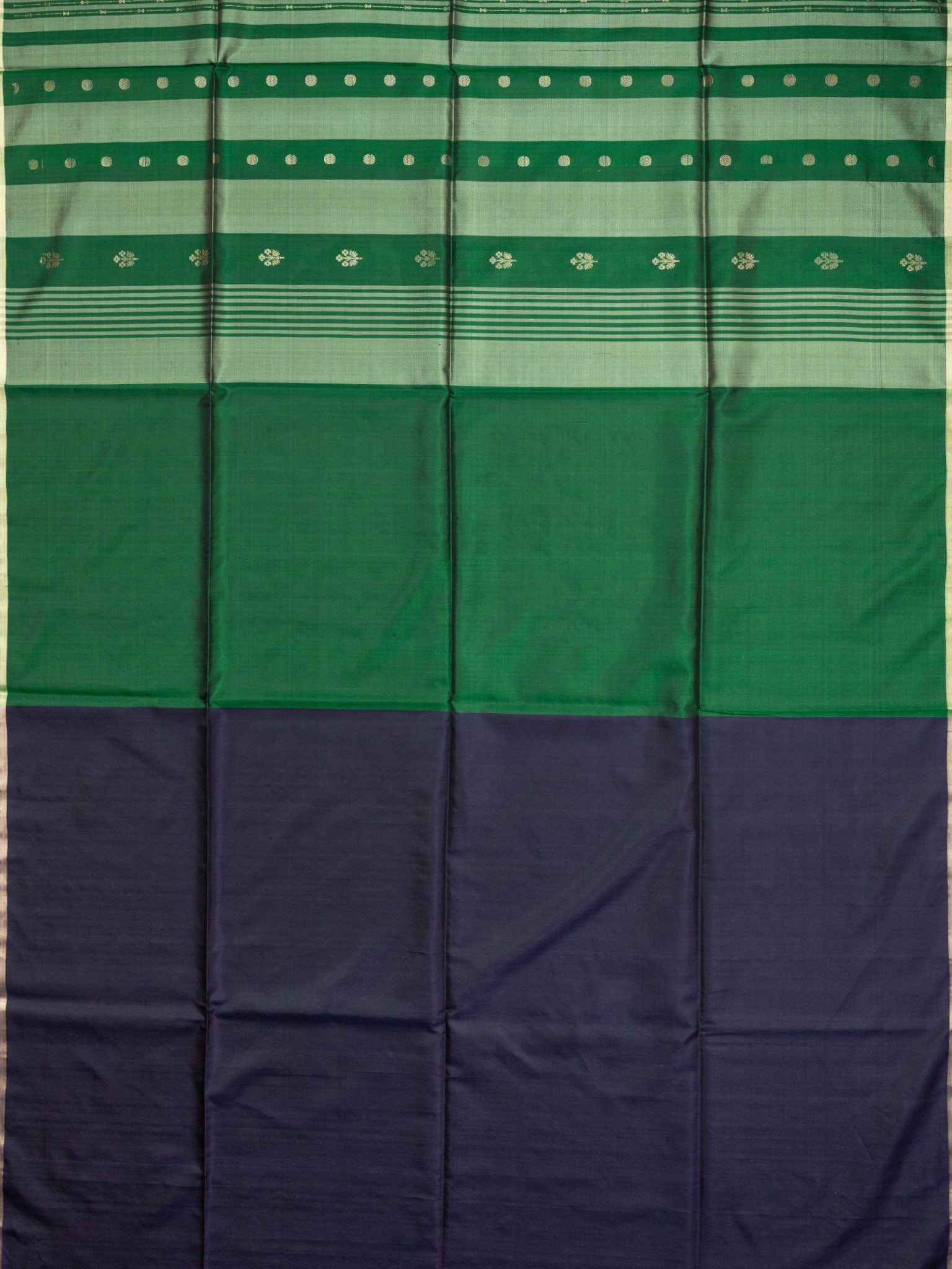 Bottle Green Tripura Pattu Soft Silk Saree with Navy Blue