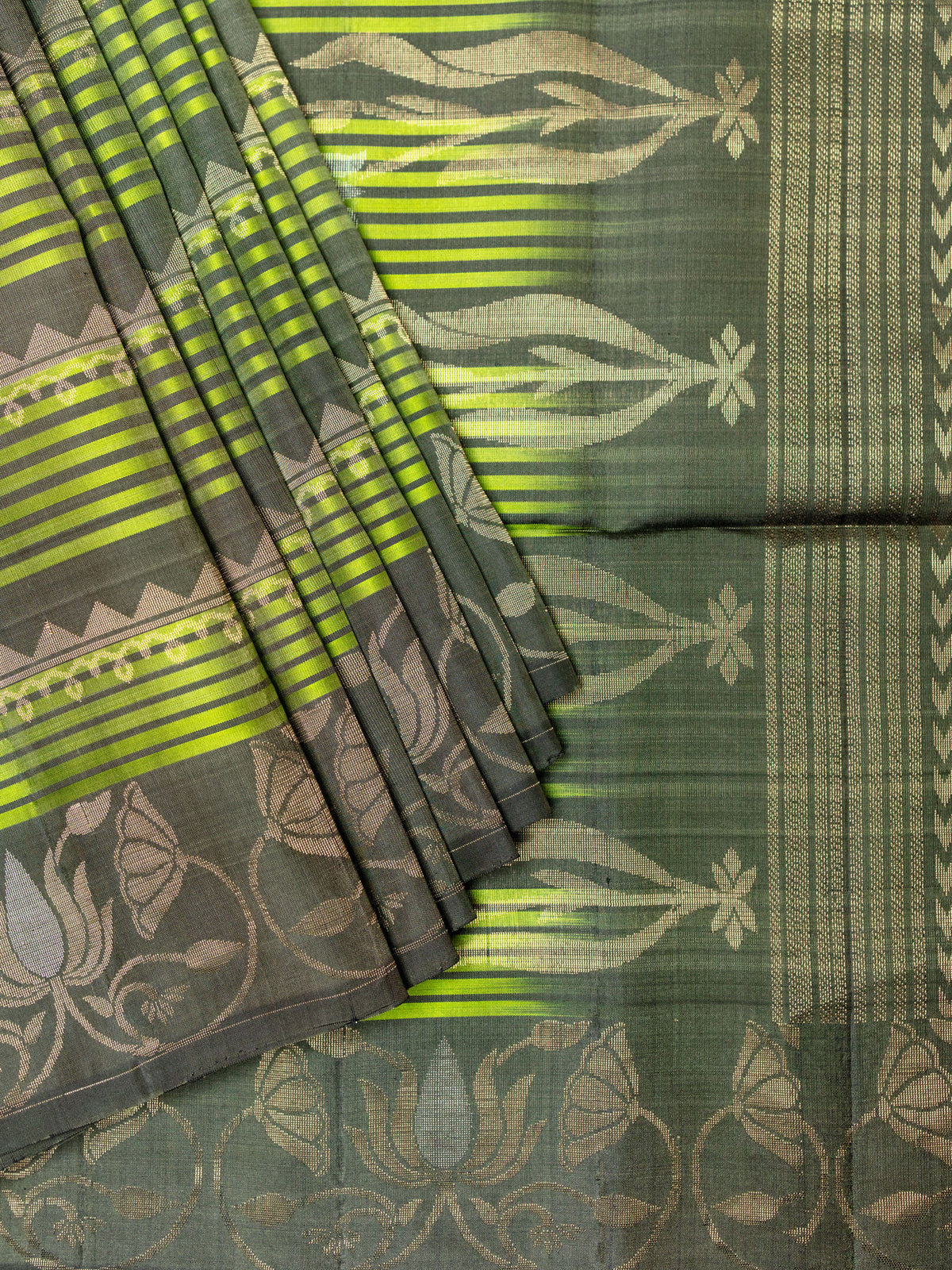 Soft Silk Tripura Pattu Saree Olive Green Self Border