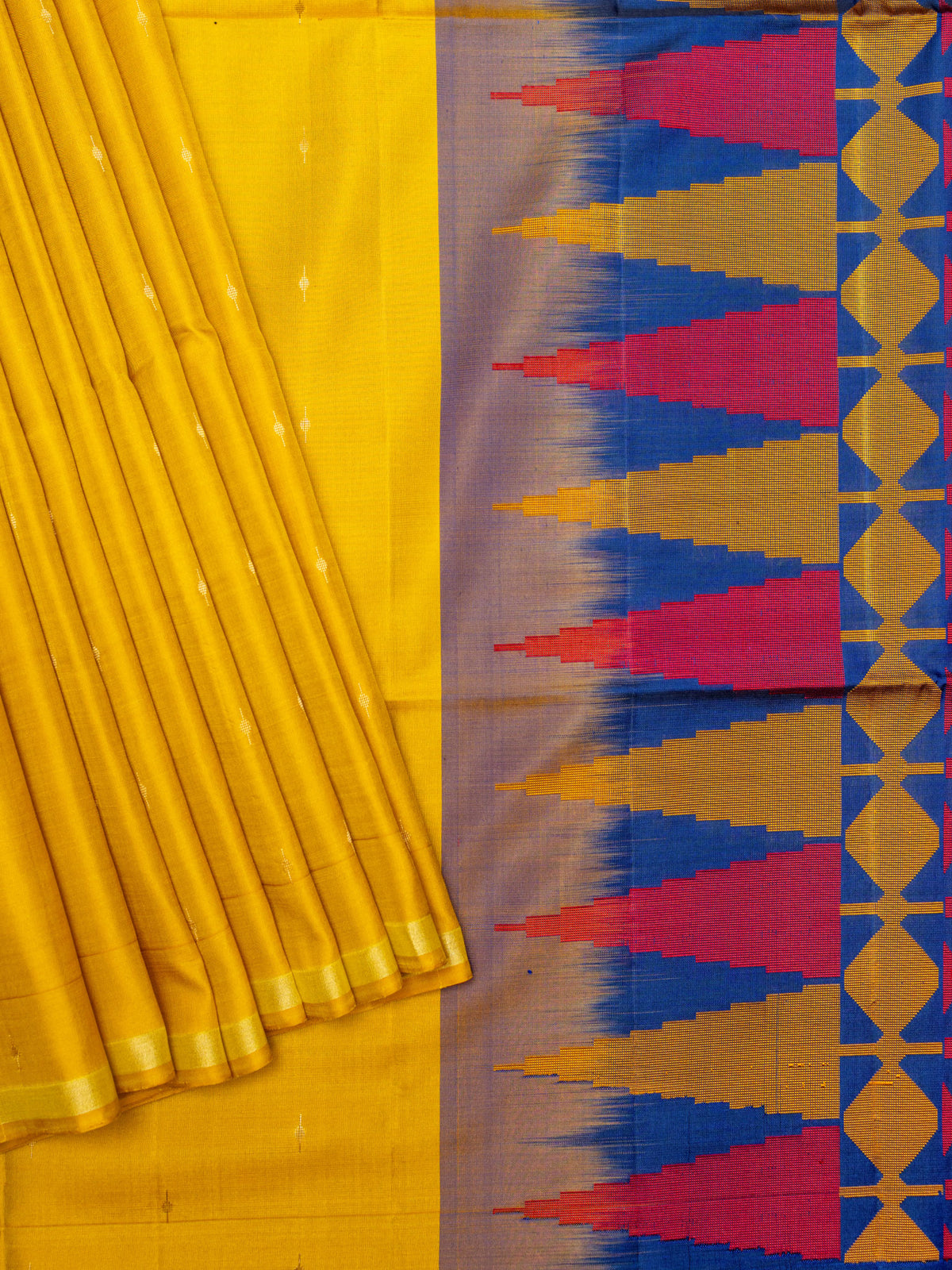 Soft Silk Tripura Pattu Saree – Mustard Navy Blue Unstitched