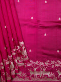 Pink Chiniya Silk Saree With Small Butta Deer Border And Self Gold Zari