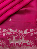 Pink Chiniya Silk Saree With Small Butta Deer Border And Self Gold Zari