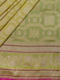 Weaves Banarasi Banarasi Jaal With Edgeing Yellow + Pink