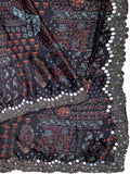Fancy Crepe Ajrak Print With Border Sequence And Mirror Work Coffee Brown