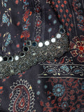 Fancy Crepe Ajrak Print With Border Sequence And Mirror Work Coffee Brown