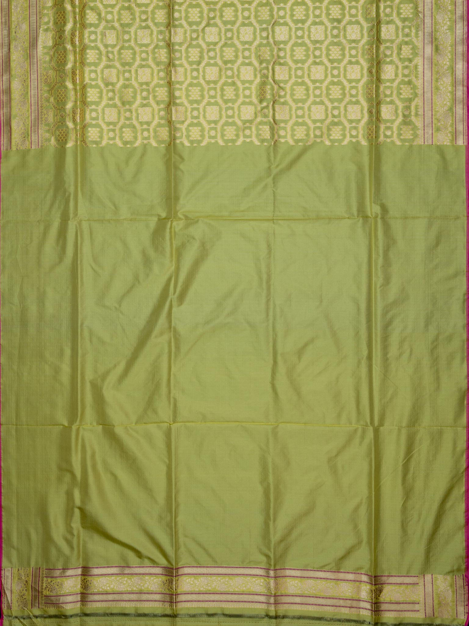 Weaves Banarasi Banarasi Jaal With Edgeing Yellow + Pink
