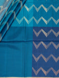 Teal Blue Tripura Pattu Soft Silk Saree with Navy Blouse