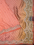 Fancy Crepe Bandini Print With Border Sequence And Mirror Work Peach + Orange (Dual)