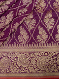 Weaves Banarasi Banarasi Jaal With Edgeing Purple + Red