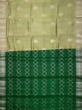 Light Green Chiniya Silk Saree – Silver Zari Butta With Contrast Border