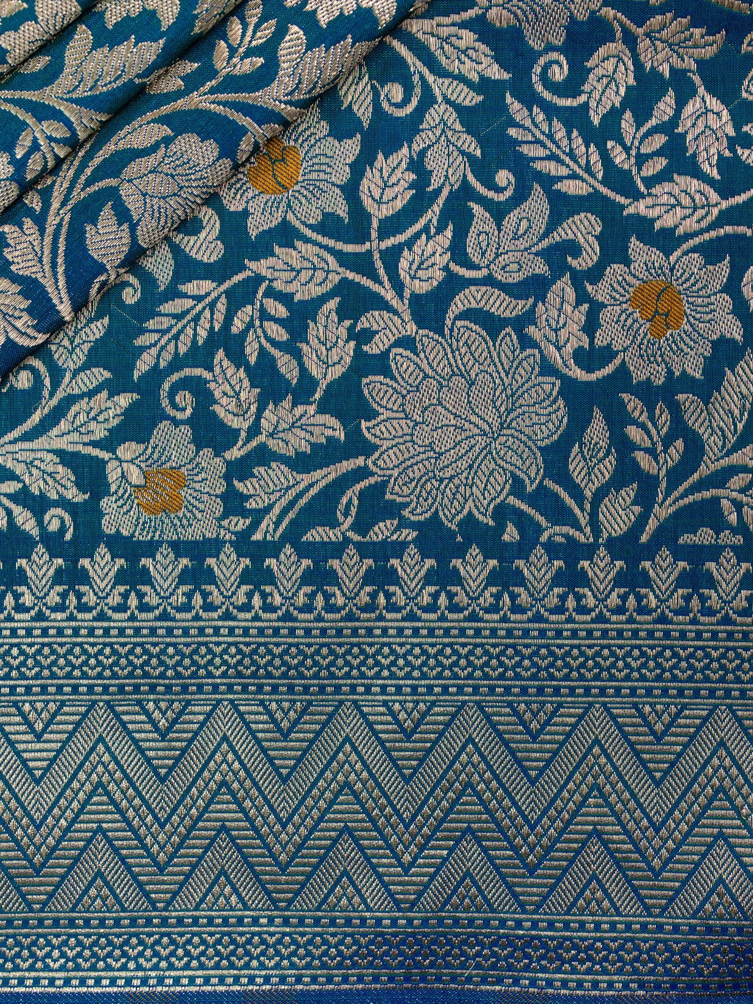 Weaves Banarasi Banarasi Jaal Peacock Blue