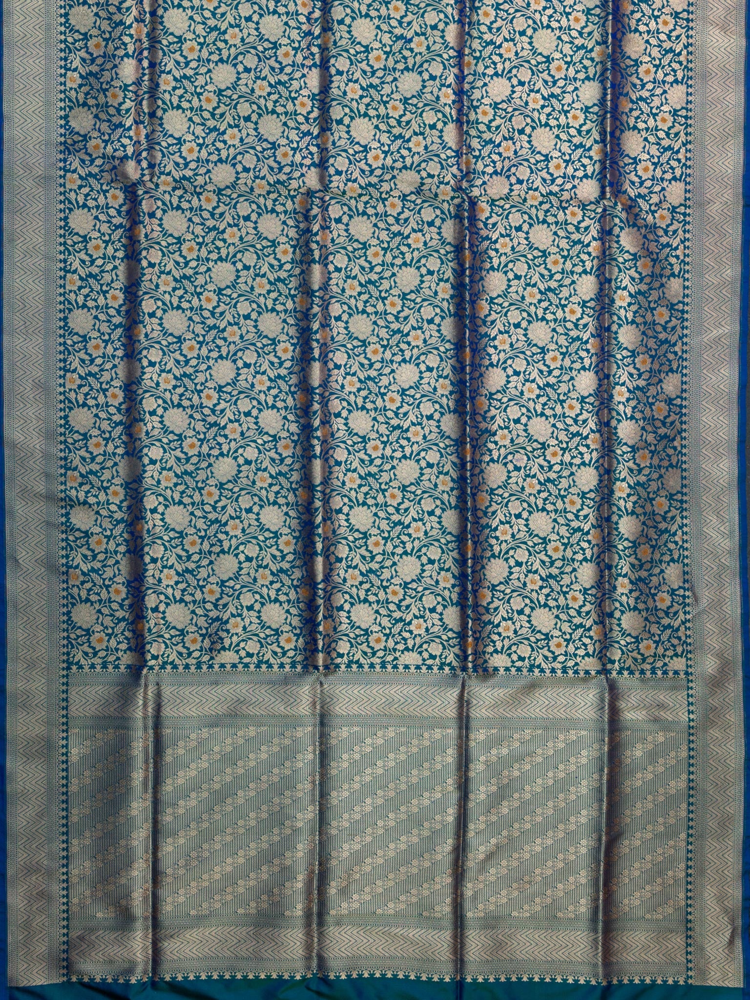Weaves Banarasi Banarasi Jaal Peacock Blue