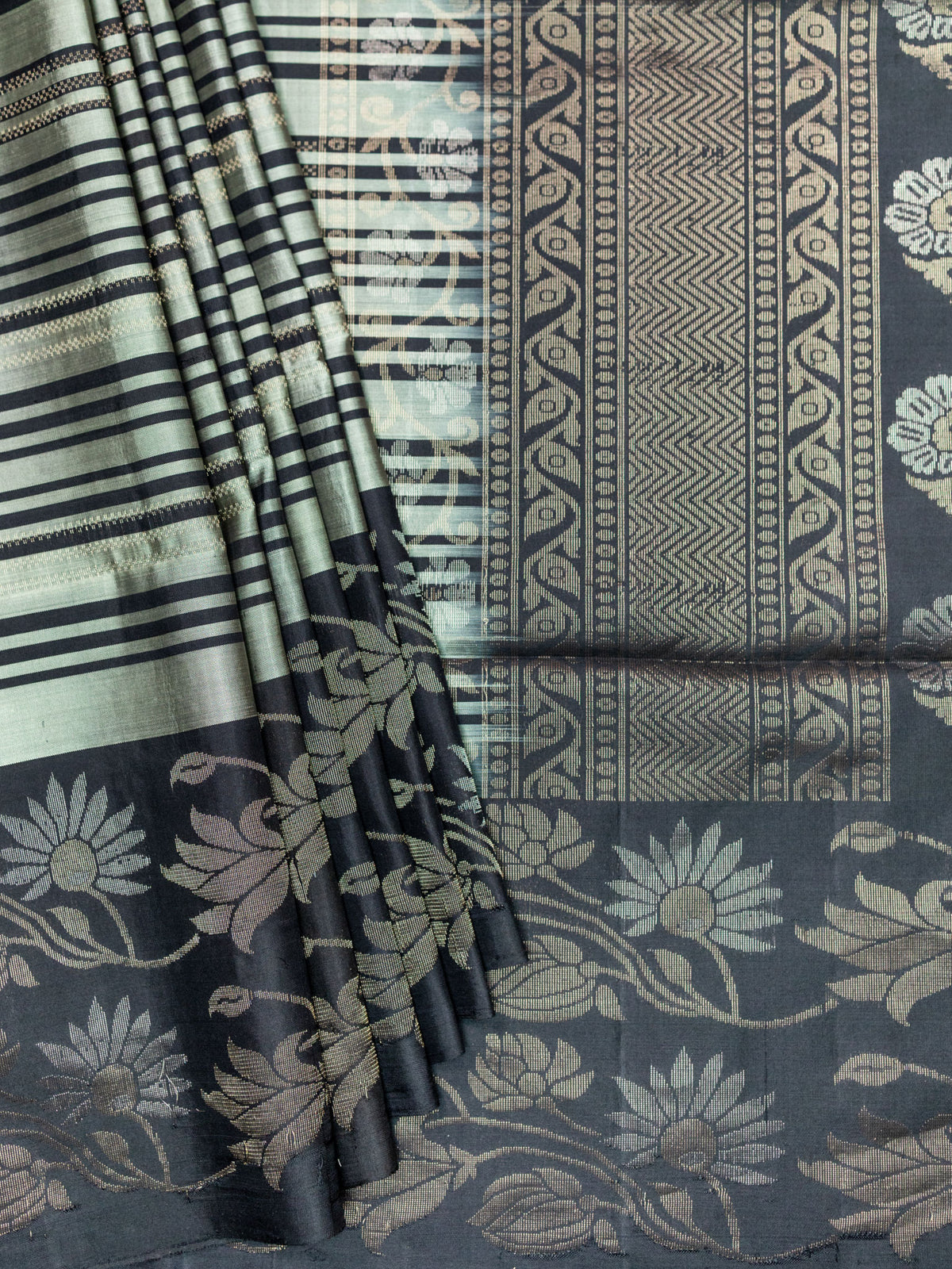 Soft Silk Tripura Pattu Saree Ash Black Self Border