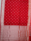 Red Chiniya Silk Saree With Pichwai Butta Design And Small Self Gold Zari