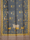 Fancy Tussar Silk Tussar Silk Pichwai Printed Pallu And Blouse Dark Ash