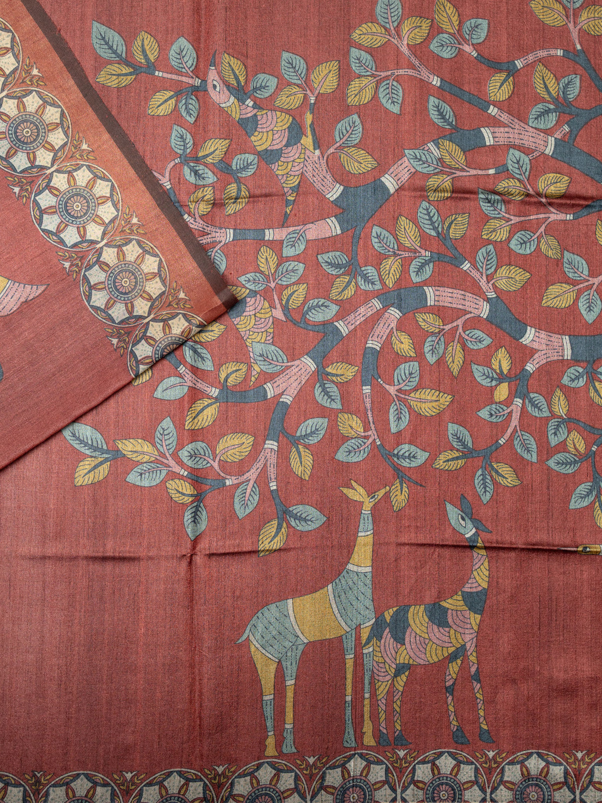 Fancy Tussar Silk Tussar Silk Printed Brick Red