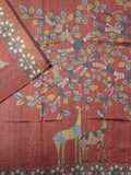 Fancy Tussar Silk Tussar Silk Printed Brick Red