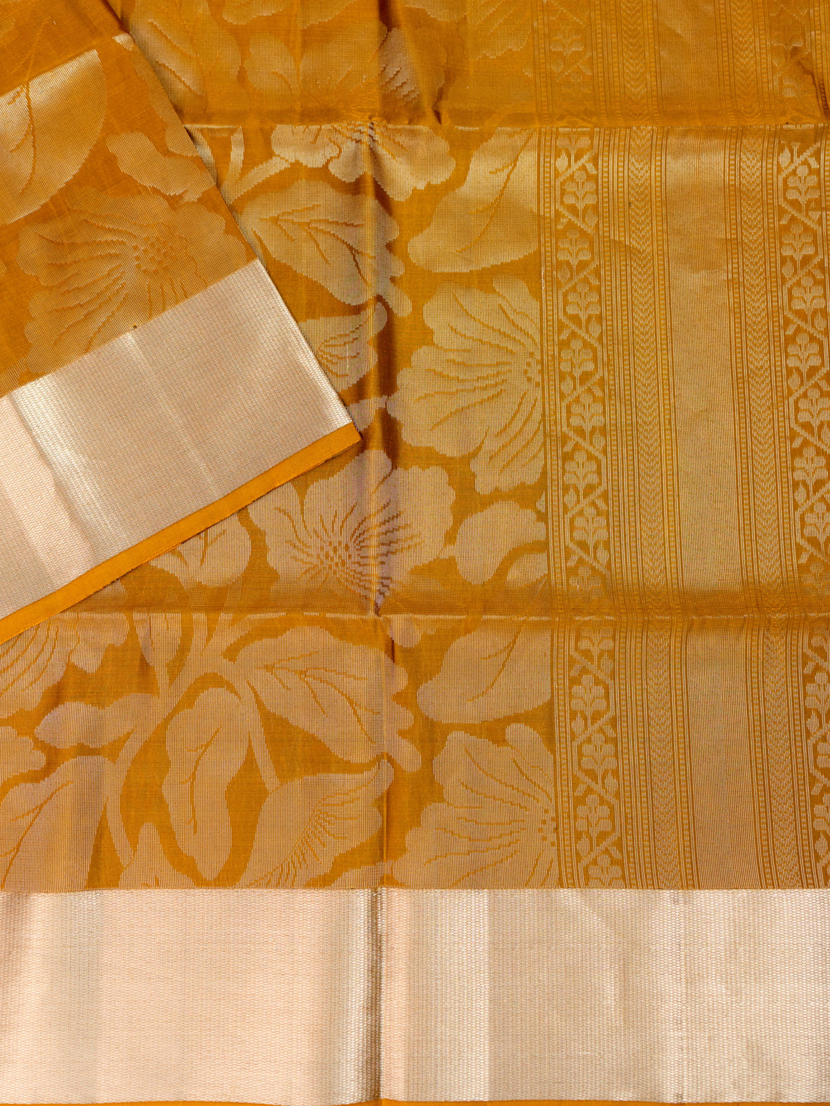 Turmeric Yellow Tripura Pattu Soft Silk Saree with Self Blouse