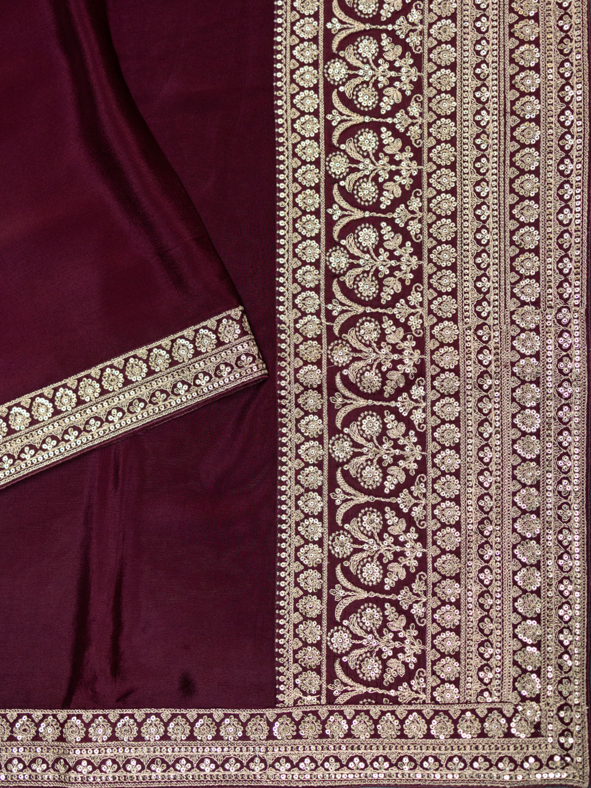 Fancy Crepe Plain + Work Lace Border Wine