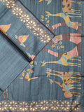 Fancy Tussar Silk Tussar Silk Printed Elephant Grey