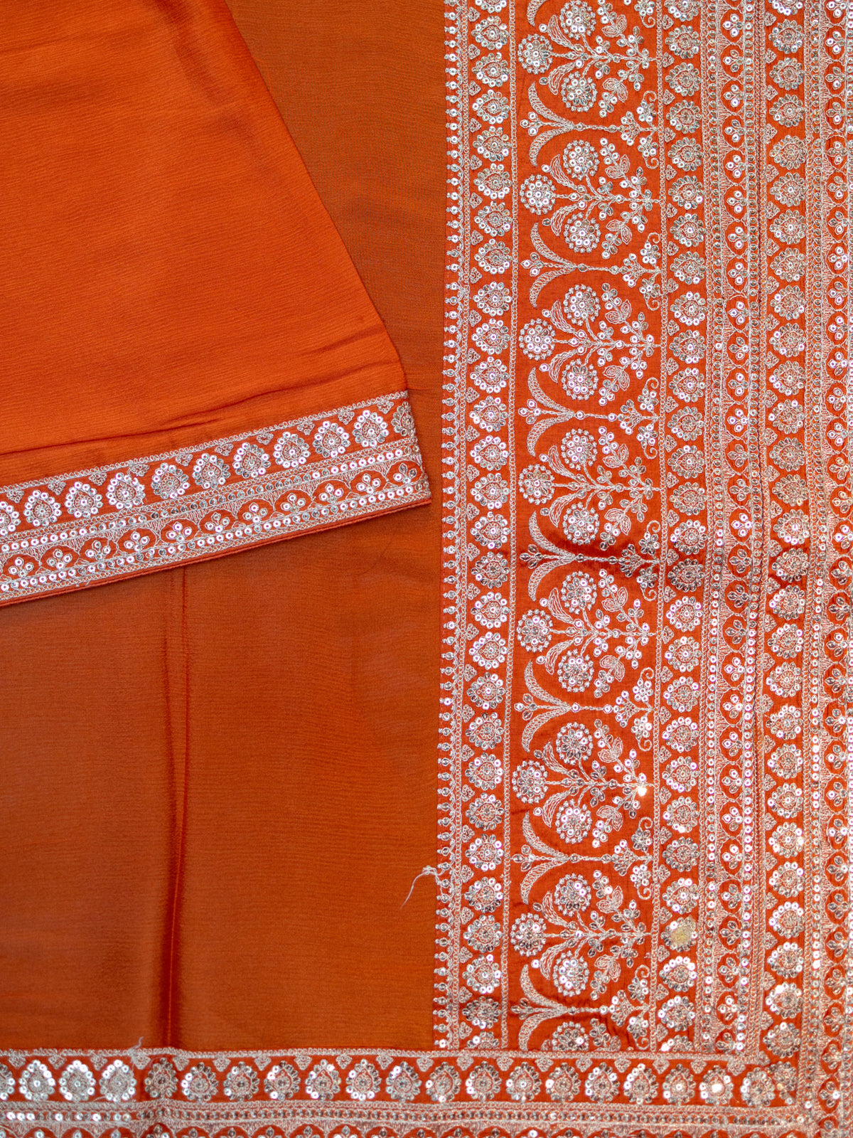 Fancy Crepe Plain + Work Lace Border Orange