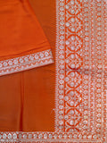 Fancy Crepe Plain + Work Lace Border Orange