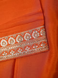 Fancy Crepe Plain + Work Lace Border Orange