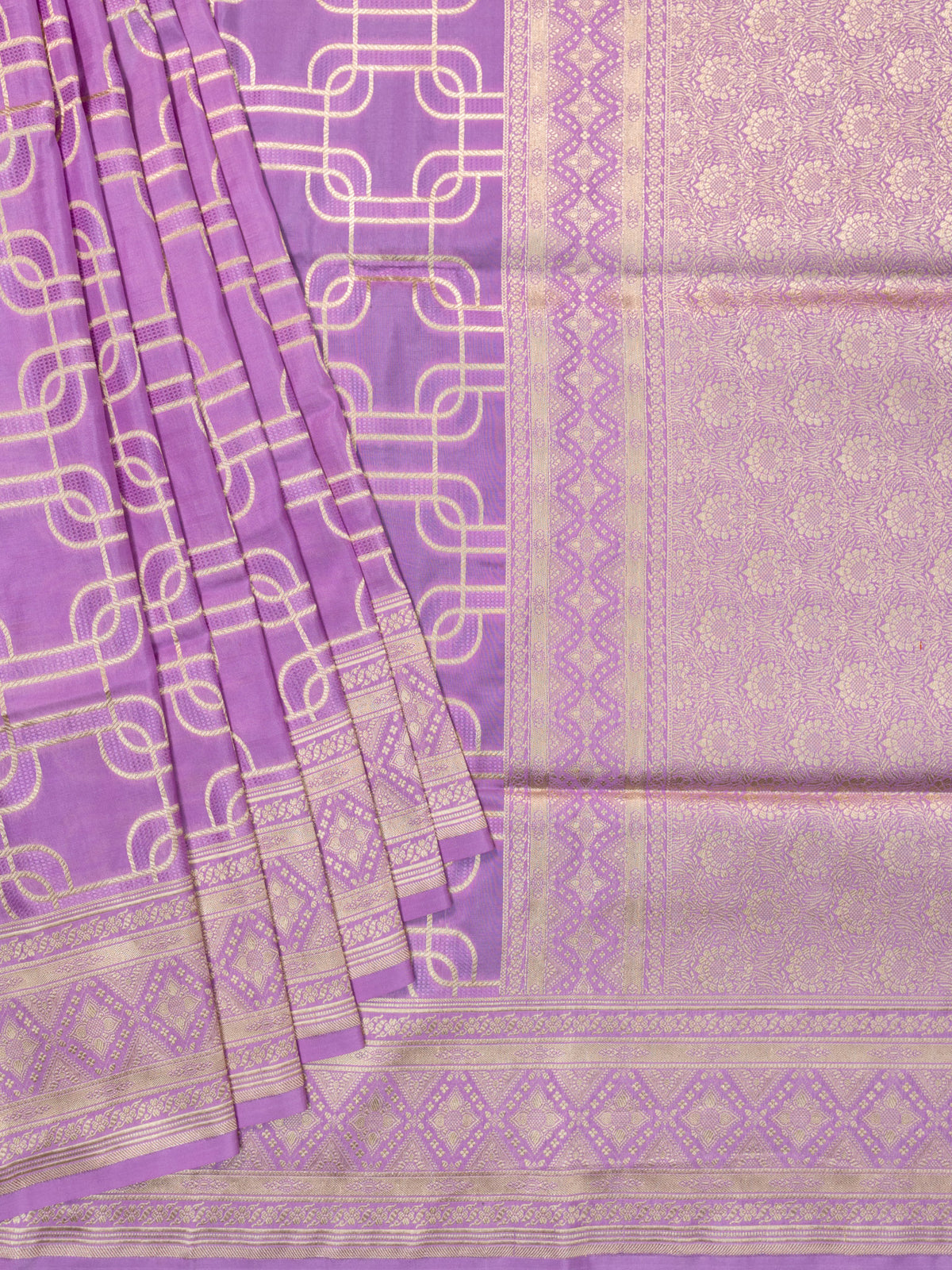Banarasi Jaal Saree Lilac Gold Zari Unstitched