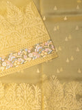 Yellow Organza Saree with Parsi Thread Work & Multi-Colour Border