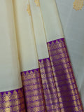 Kanjeevaram Kanchi Pattu All Over Butta Gold Zari With Contrast Border (Talambralu) White + Purple