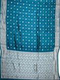 Teal Blue Chiniya Silk Saree With Pichwai Butta Design And Self Gold Zari