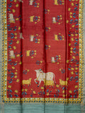 Fancy Tussar Silk Tussar Silk Pichwai Printed Pallu And Blouse Red