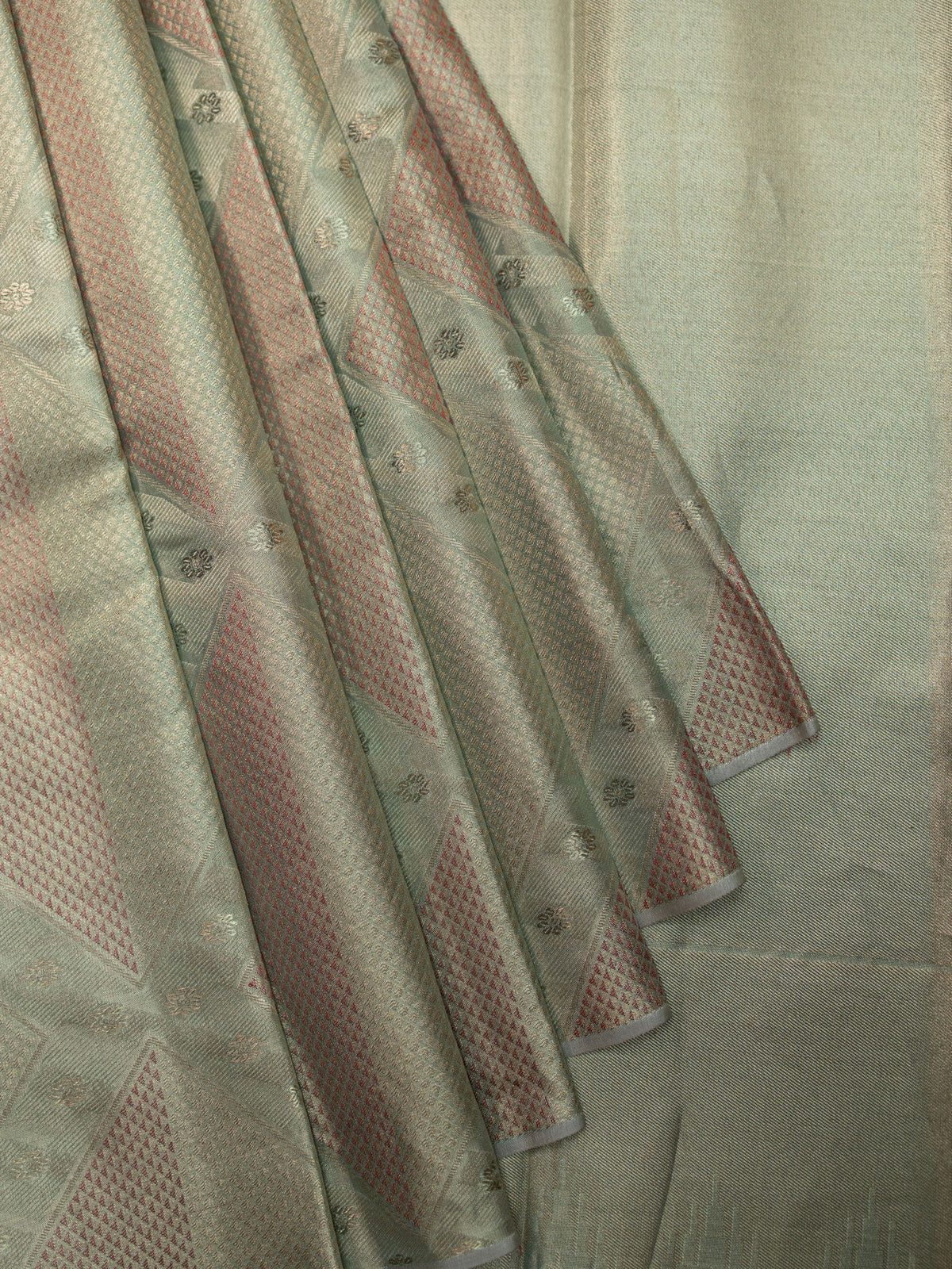 Kanjeevaram Tissue Kanchi Pattu All Over Geometric Weave Ice Blue