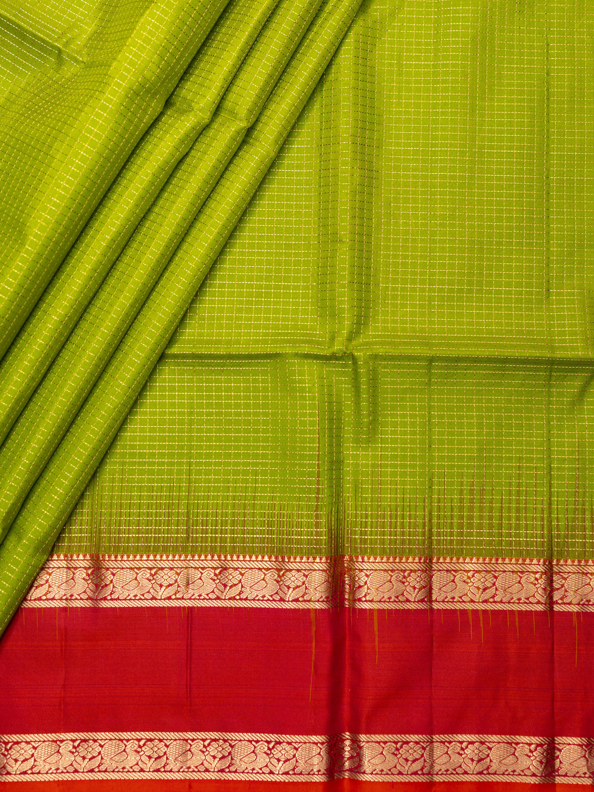 Parrot Green Tripura Pattu Soft Silk Saree with Orange Blouse