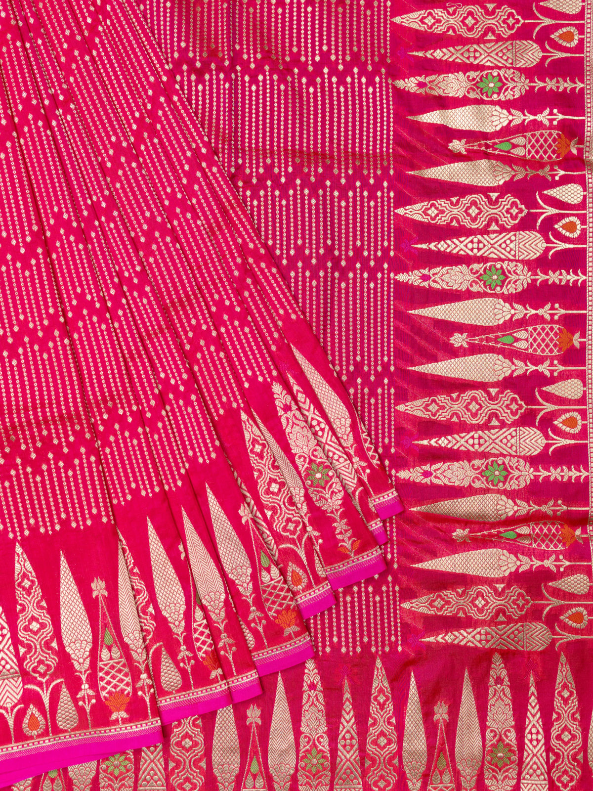 Pink Banarasi Jaal Saree with Gold Zari Border
