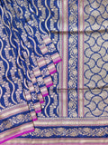 Navy Blue Banarasi Jaal Saree with Gold Zari Border