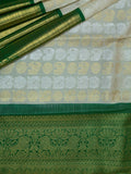 Kanjeevaram Kanchi Pattu All Over Butta Gold & Silver Zari With Contrast Border (Talambralu) White + Green