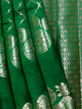 Green Chiniya Silk Saree – All Over Gold Zari Weave With Self Border