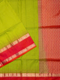 Parrot Green Tripura Pattu Soft Silk Saree with Orange Blouse