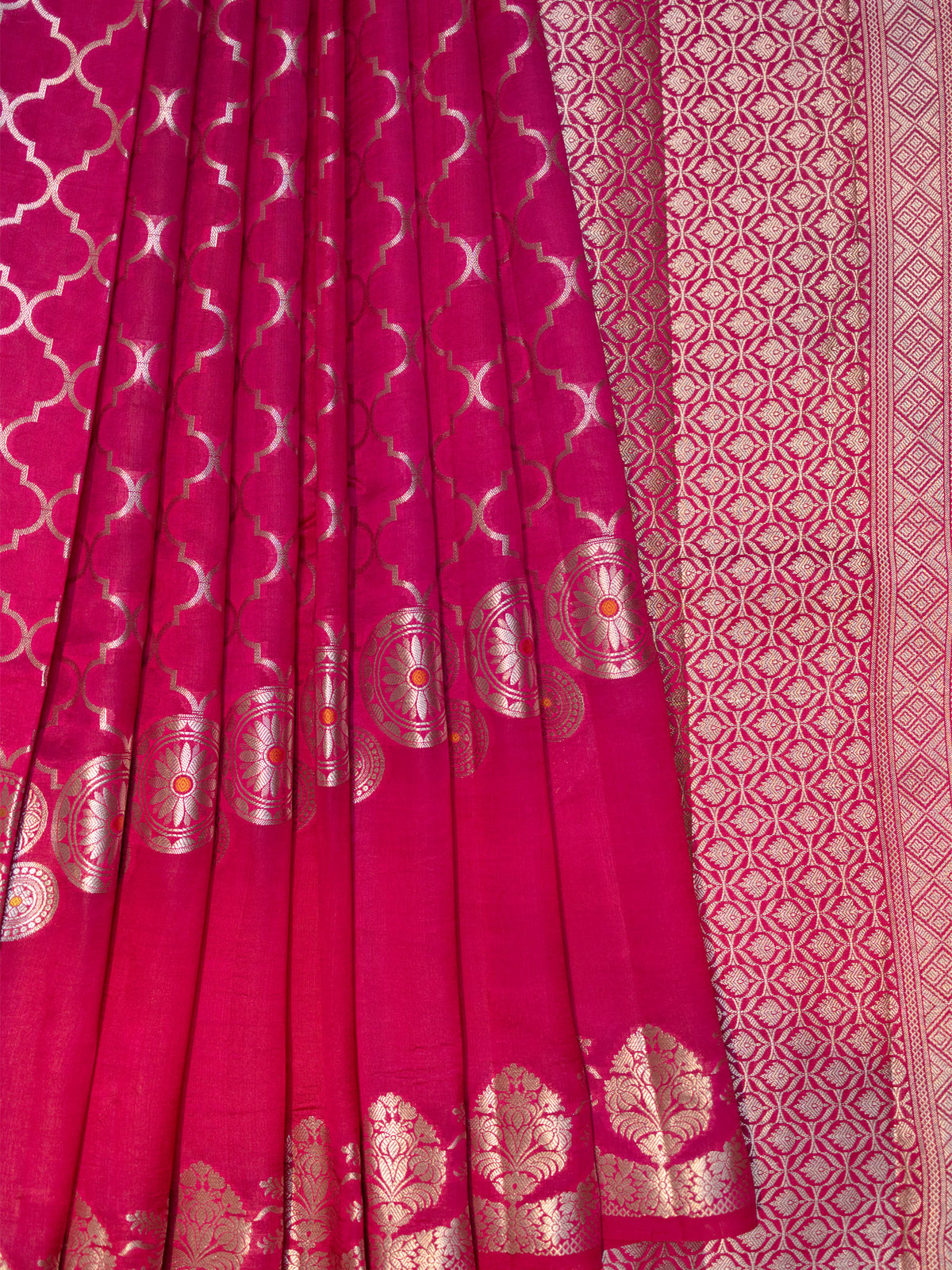 Pink Chiniya Silk Saree – All Over Silver Zari With Elegant Border