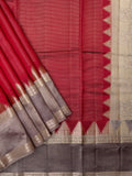 Brick Red Chiniya Silk Saree – Horizontal Zari Lines With Contrast Border