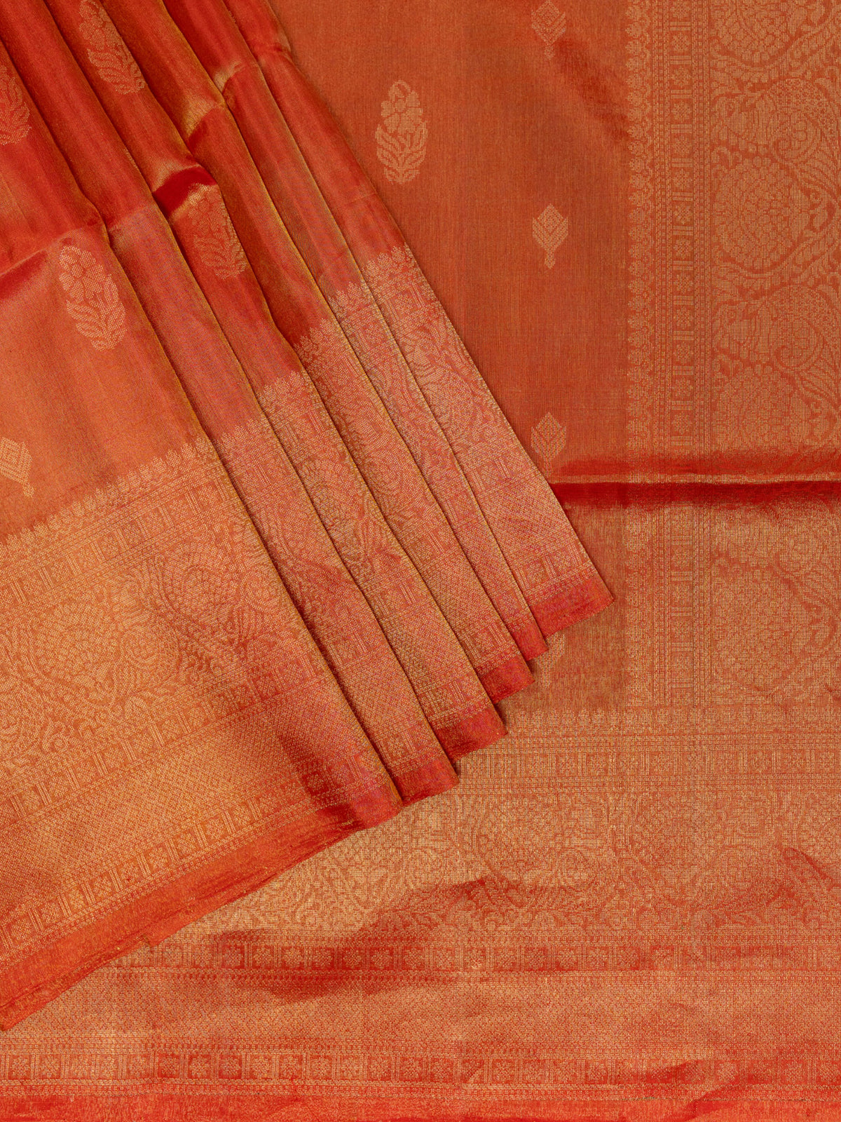 Red Tripura Pattu Soft Silk Saree with Self Border & Unstitched Blouse