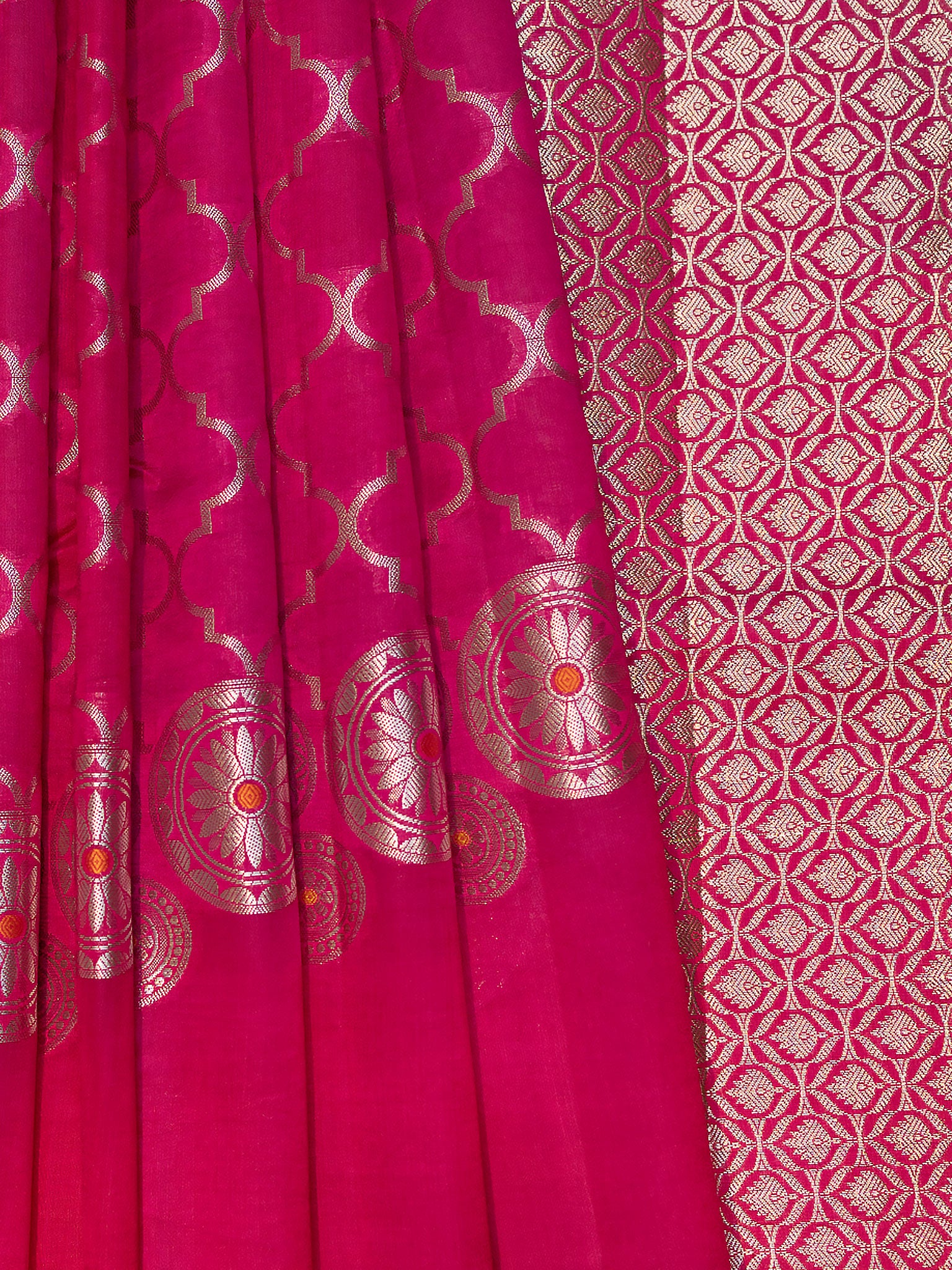 Pink Chiniya Silk Saree – All Over Silver Zari With Elegant Border