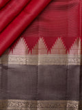 Brick Red Chiniya Silk Saree – Horizontal Zari Lines With Contrast Border