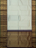 Kanjeevaram Kanchi Pattu All Over Butta Gold Zari With Contrast Border & Edgeing (Talambralu) White + Brown + Green