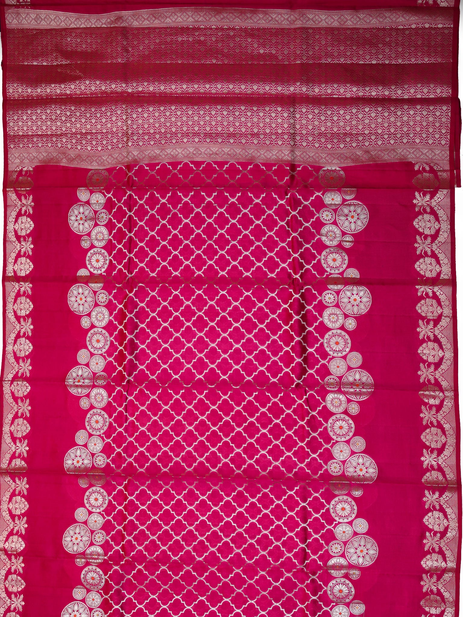 Pink Chiniya Silk Saree – All Over Silver Zari With Elegant Border