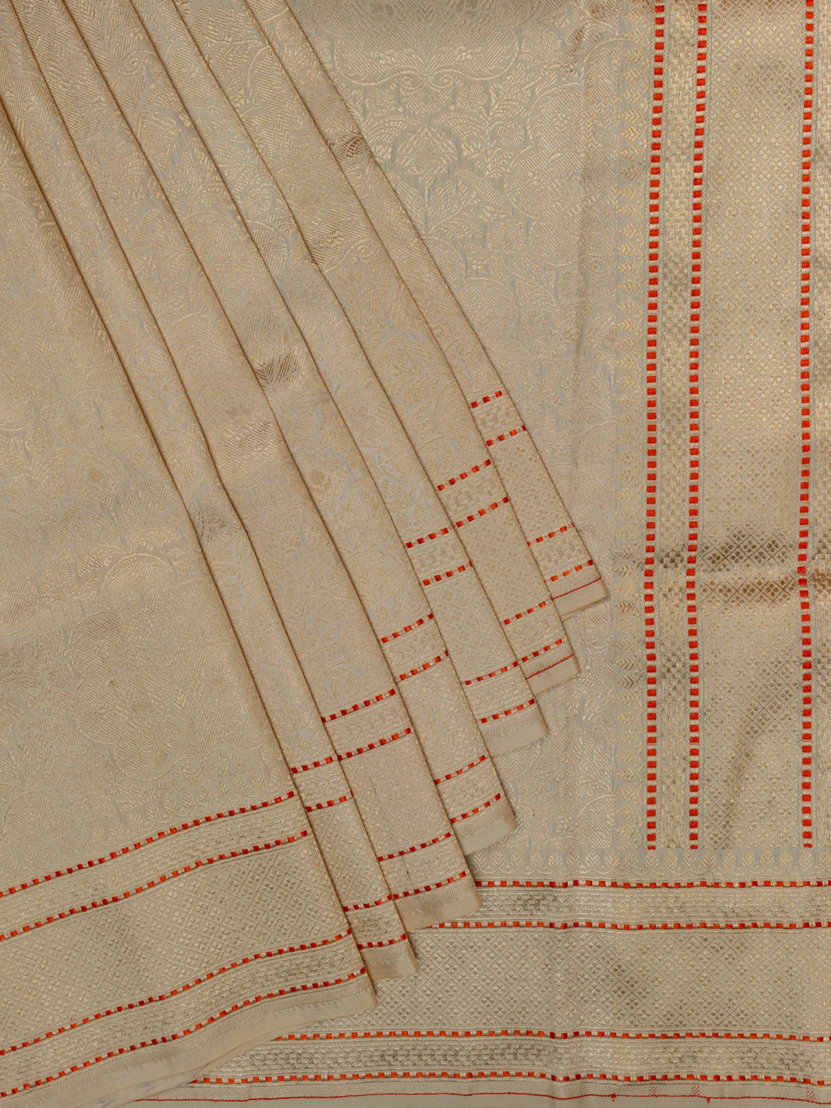 Off White Banarasi Jaal Saree with Gold Zari Border