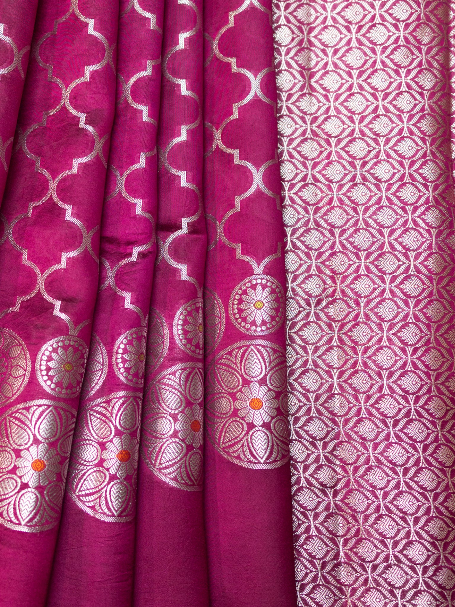 Purple Chiniya Silk Saree – All Over Gold Zari Weave With Self Border